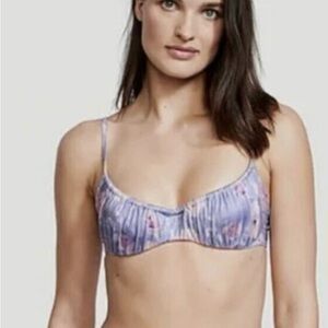 Victorias Secret Swim Bikini Top Purple Floral Underwire Sling, Sz 34C
